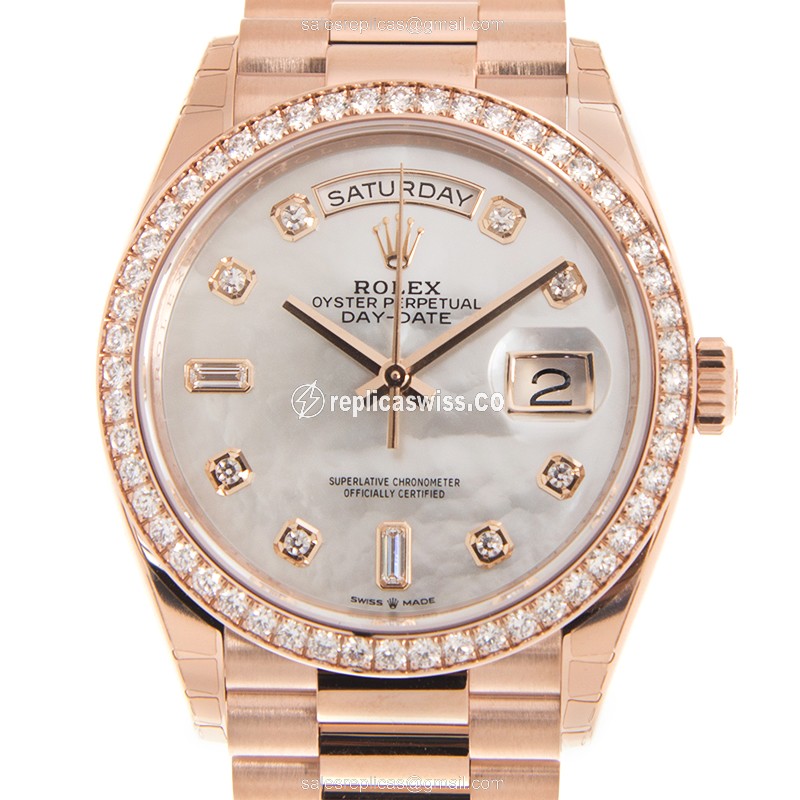 Rolex 128345RBR-NGWT_P DAY-DATE Automatic 18kt Rose Gold & Diamonds