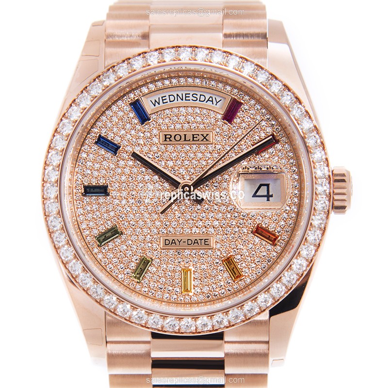 Rolex 128345RBR-0042 DAY-DATE Automatic 18kt Rose Gold & Diamonds