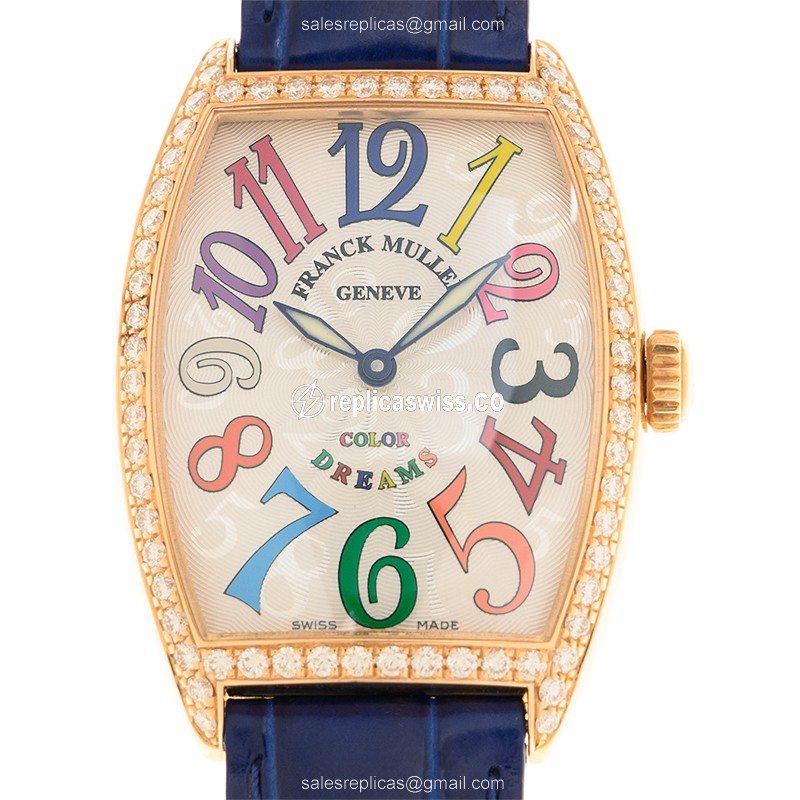 Franck Muller 2852 B QZ COL DRM D 1R - BLUE STRAP CINTREE CURVEX Quartz 18kt Rose Gold & Diamonds