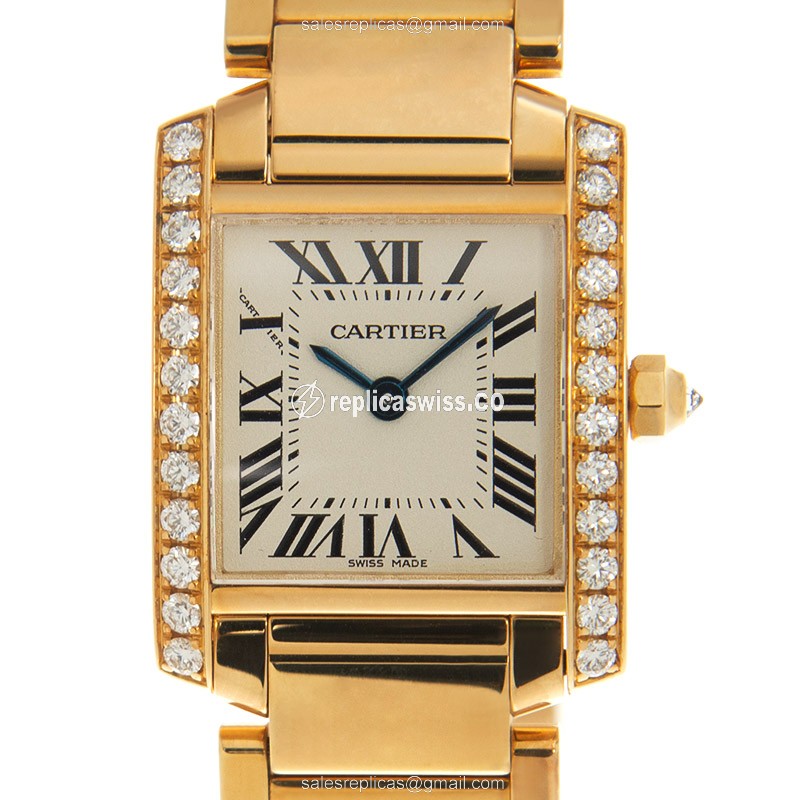Cartier WE1001R8 TANK Quartz 18kt Gold & Diamond
