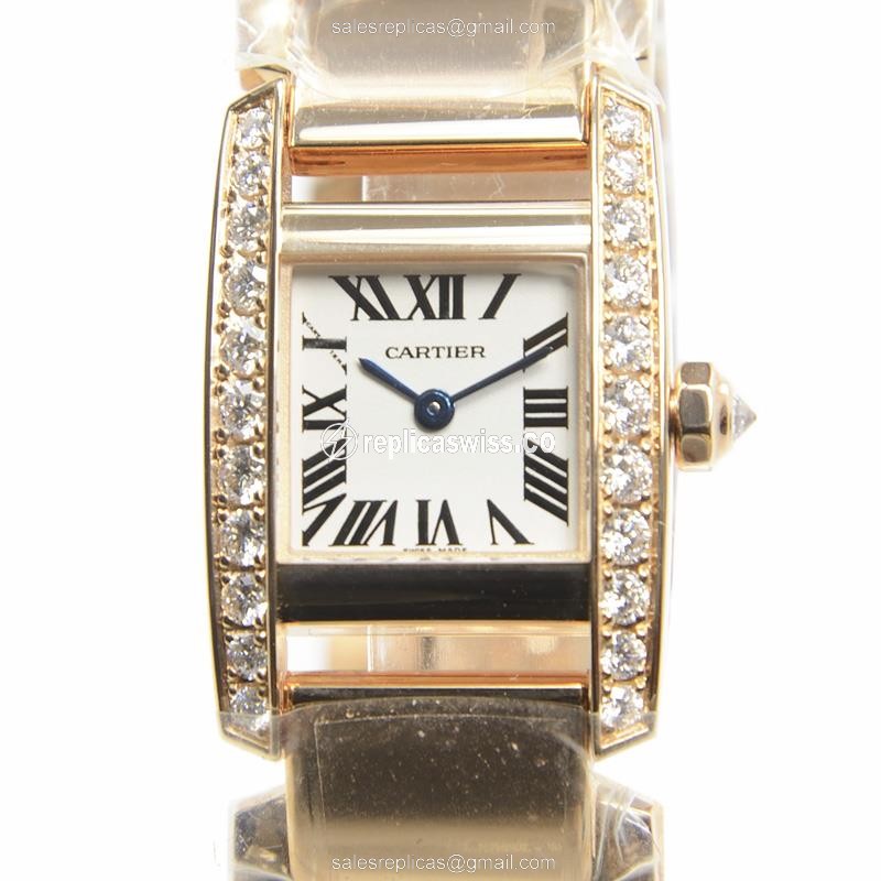 Cartier WE70028H TANK Quartz 18kt Rose Gold & Diamonds
