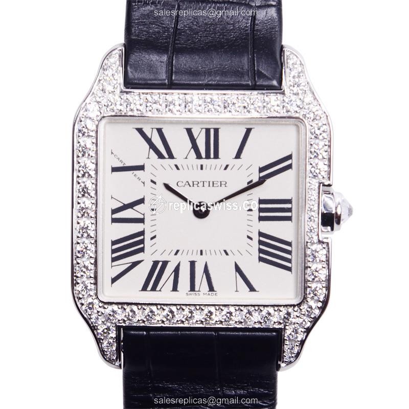 Cartier WH100251 SANTOS Quartz 18kt White Gold & Diamond