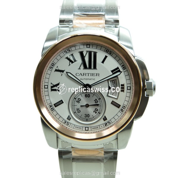 Cartier W7100036 CALIBRE DE CARTIER Automatic 18kt Rose Gold & Steel