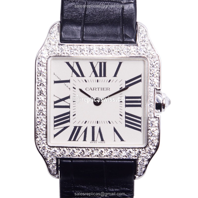 Cartier WH100251 SANTOS Quartz 18kt White Gold & Diamond