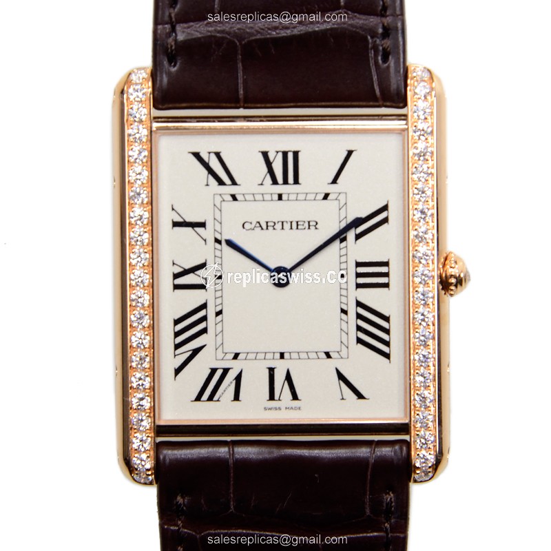 Cartier WT200005 TANK Manual Wind 18kt Rose Gold & Diamonds
