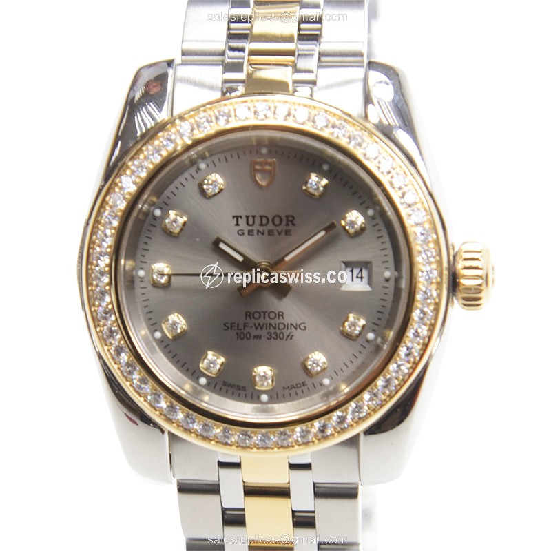 Tudor 22023-62543-10DI-GY CLASSIC Manual Wind 18kt Gold & Diamond & Steel