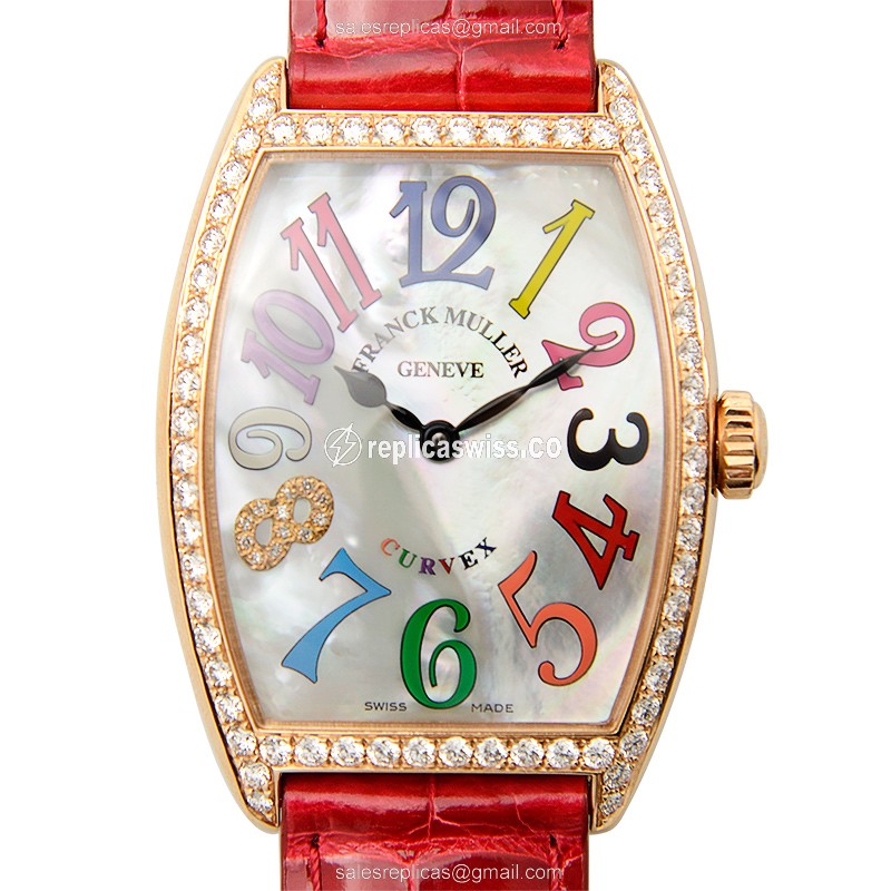 Franck Muller 2852 QZ COL DRM MOP D1R CD8 (5N) CINTREE CURVEX Quartz 18kt Rose Gold & Diamonds