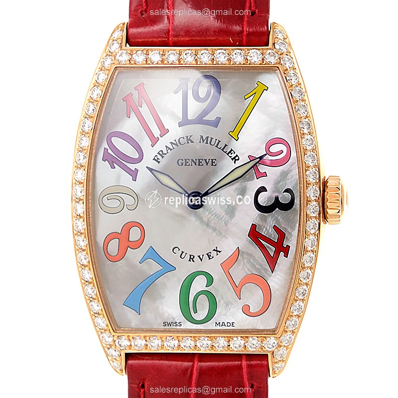 Franck Muller 2852 QZ COL DRM MOP D 1R (5N) CINTREE CURVEX Quartz 18kt Rose Gold & Diamonds