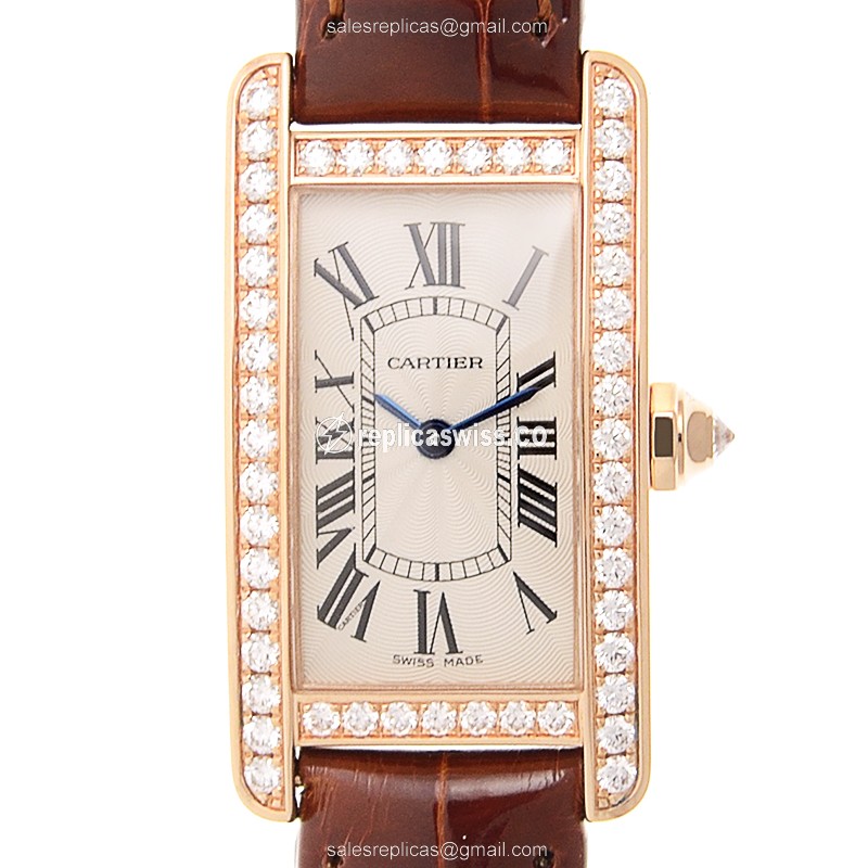 Cartier WJTA0002 TANK Quartz 18kt Rose Gold & Diamonds