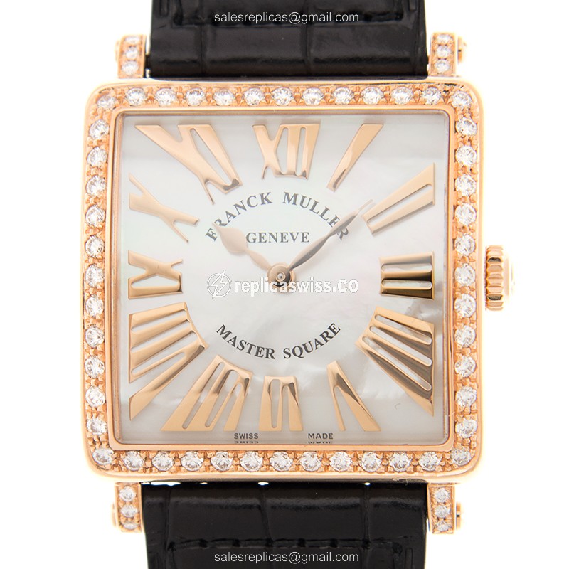 Franck Muller 6002 M B QZ REL R MOP D 1R (5N) MASTER SQUARE Quartz 18kt Rose Gold & Diamonds