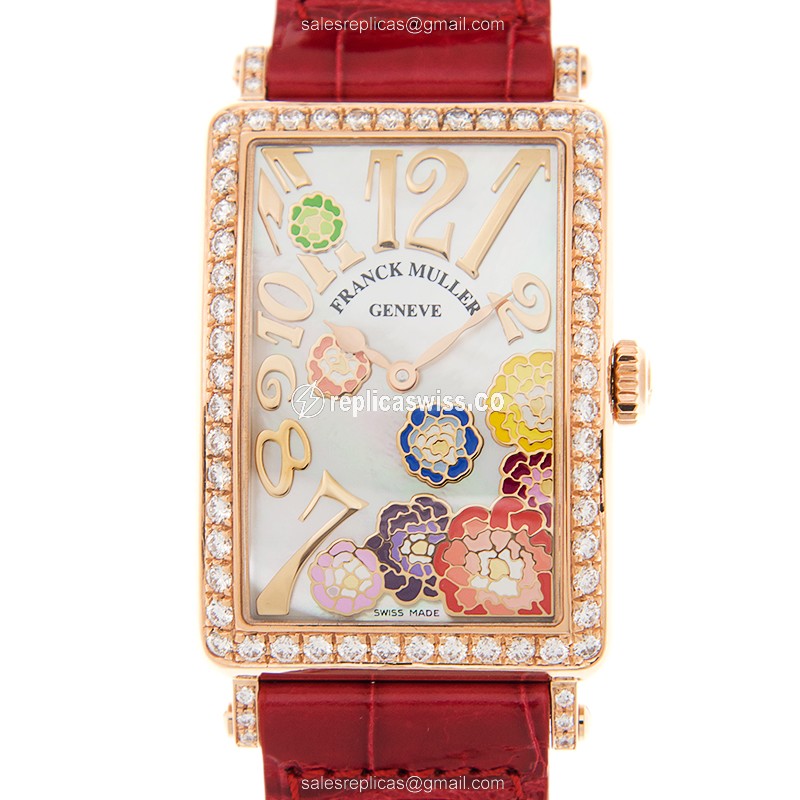 Franck Muller 952 QZ REL MOP BC D 1R COL DRM (5N) LONG ISLAND Quartz 18kt Rose Gold & Diamonds