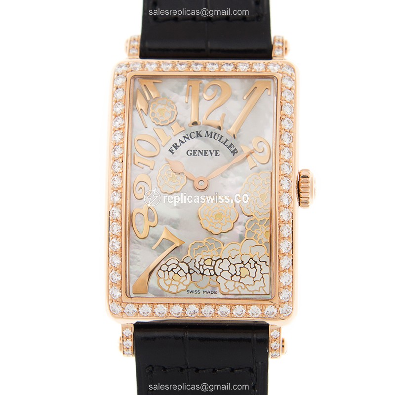 Franck Muller 952 QZ REL MOP BC D 1R LS (5N) - BLACK STRAP LONG ISLAND Quartz 18kt Rose Gold & Diamonds