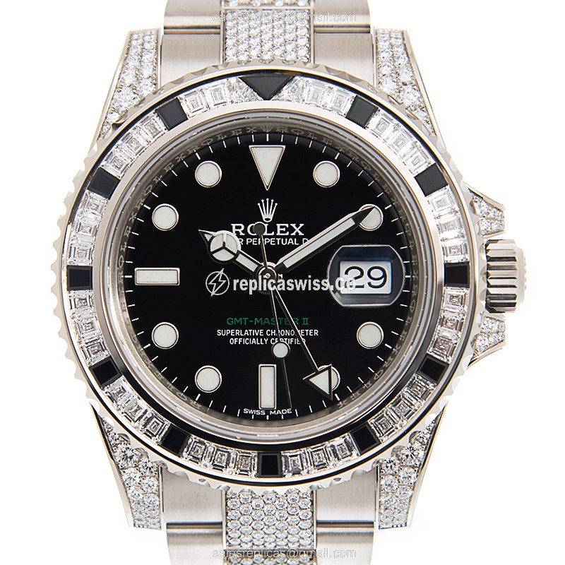 Rolex 116759SANR-BK GMT-MASTER II Automatic 18kt White Gold & Diamond
