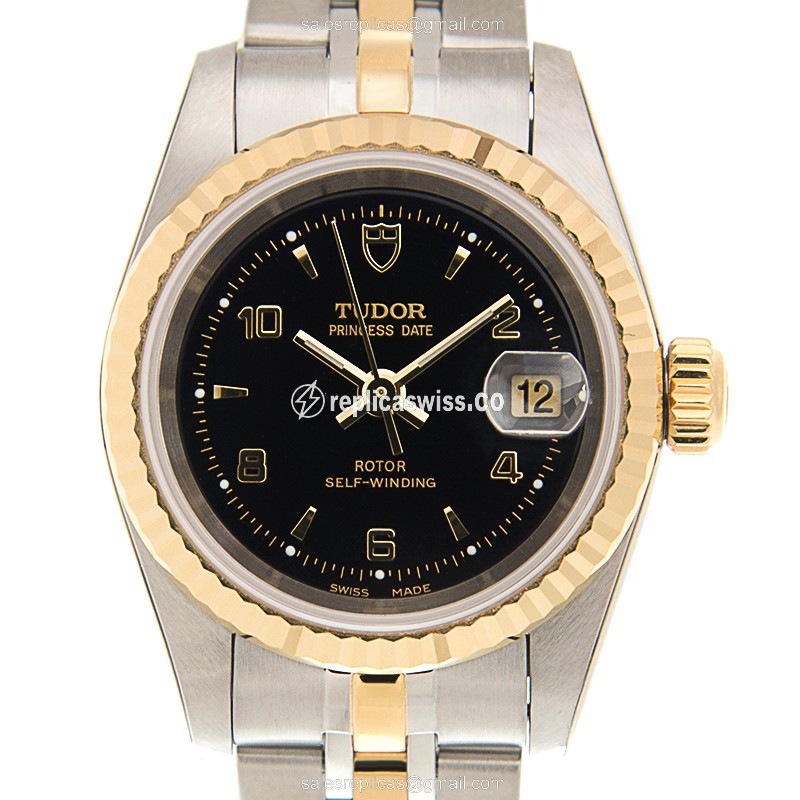 Tudor 92413-62433-246810AR-BK PRINCESS DATE Automatic 18kt Gold & Steel
