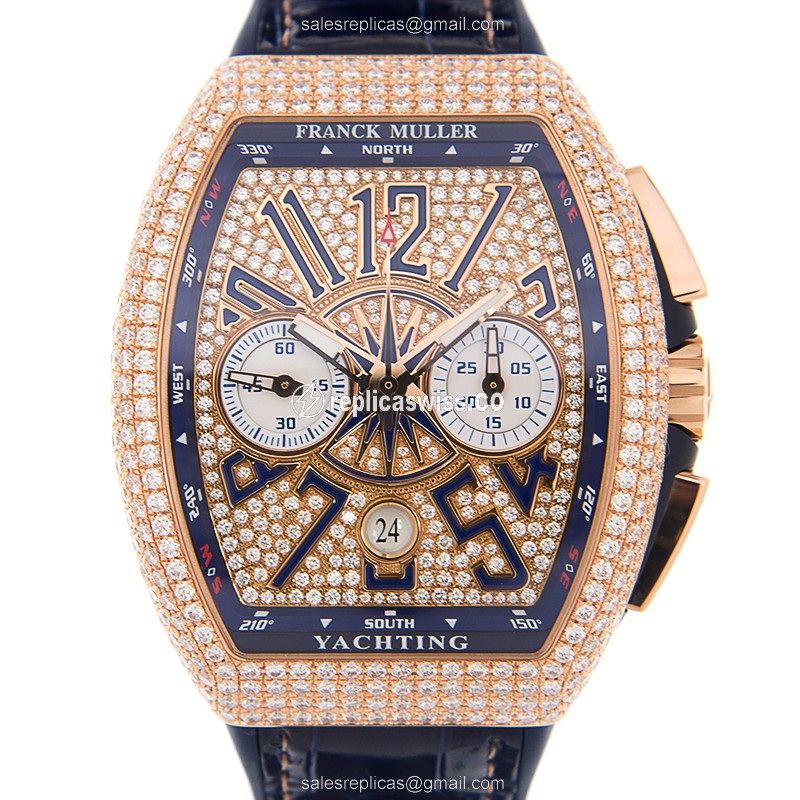 Franck Muller V 45 CC DT D CD YACHTING (5N.BL) VANGUARD Automatic 18kt Rose Gold & Diamonds