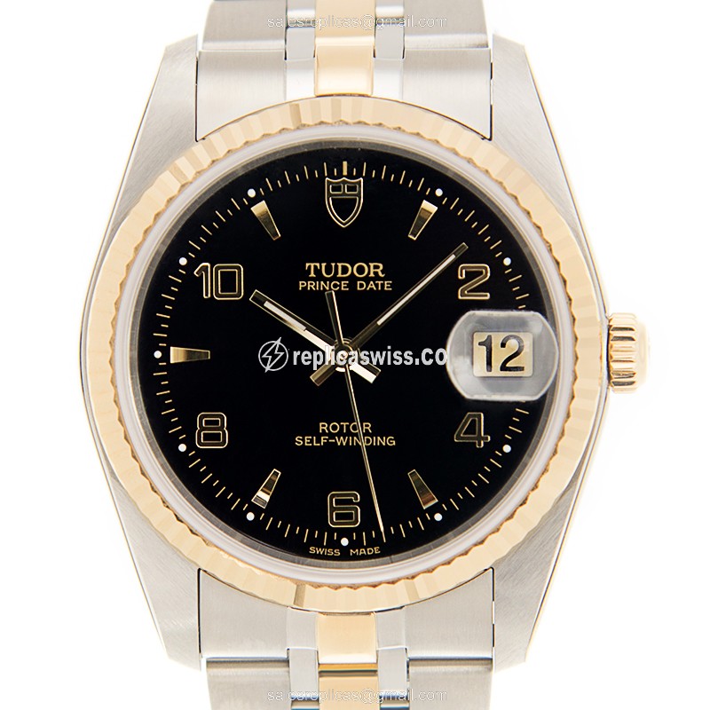 Tudor 74033-62473-26810AR-BK PRICE DATE-DAY Automatic 18kt Gold & Steel
