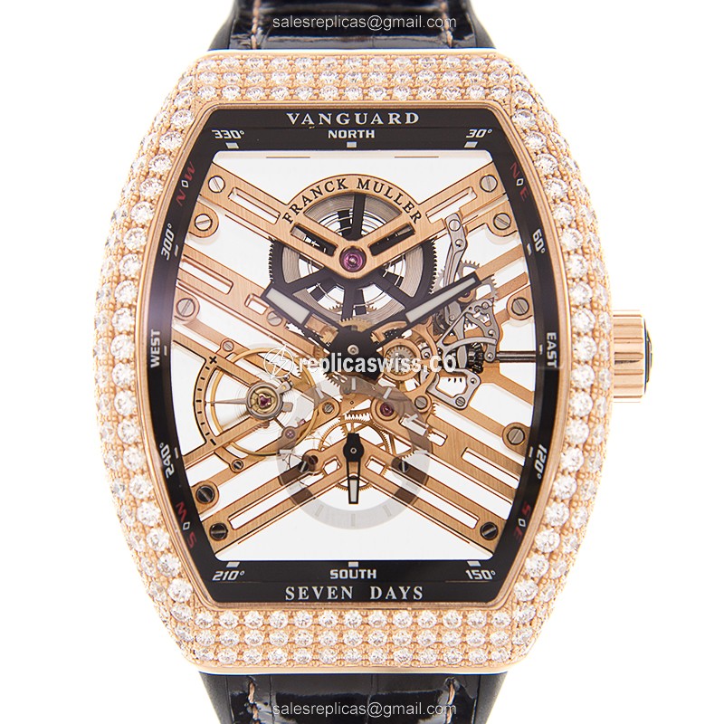 Franck Muller V 45 S6 SQT D (5N.NR) VANGUARD Automatic 18kt Rose Gold & Diamonds