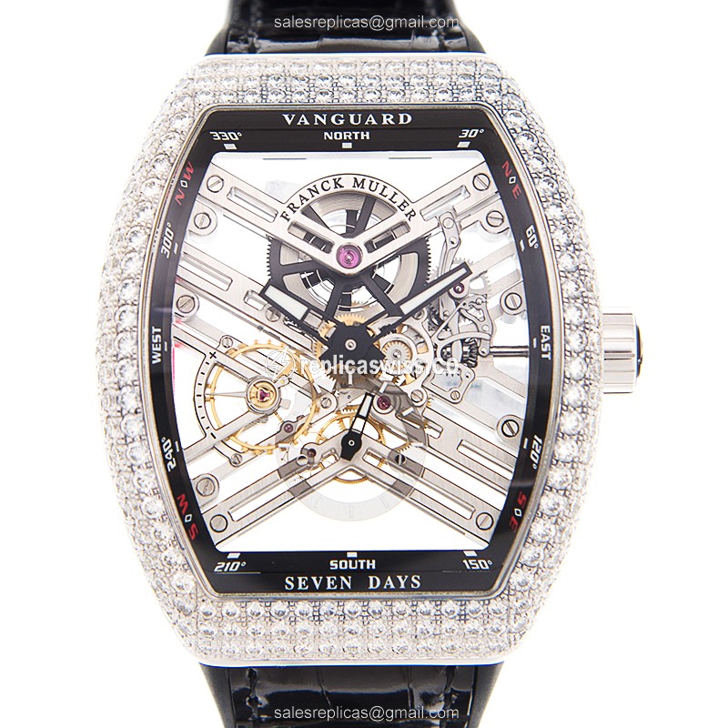 Franck Muller V 45 S6 SQT D (AC.NR) VANGUARD Manual Wind Stainless Steel & Diamonds