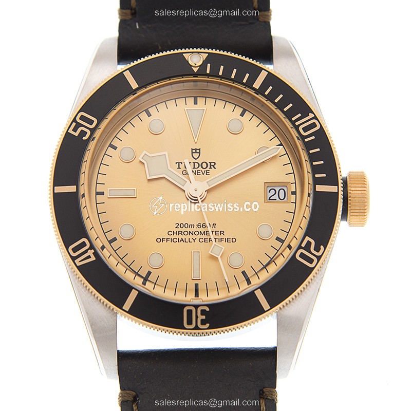 Tudor 79733N CHAMPANGE-LEATHER STRAP BLACK BAY Automatic 18kt Gold & Steel