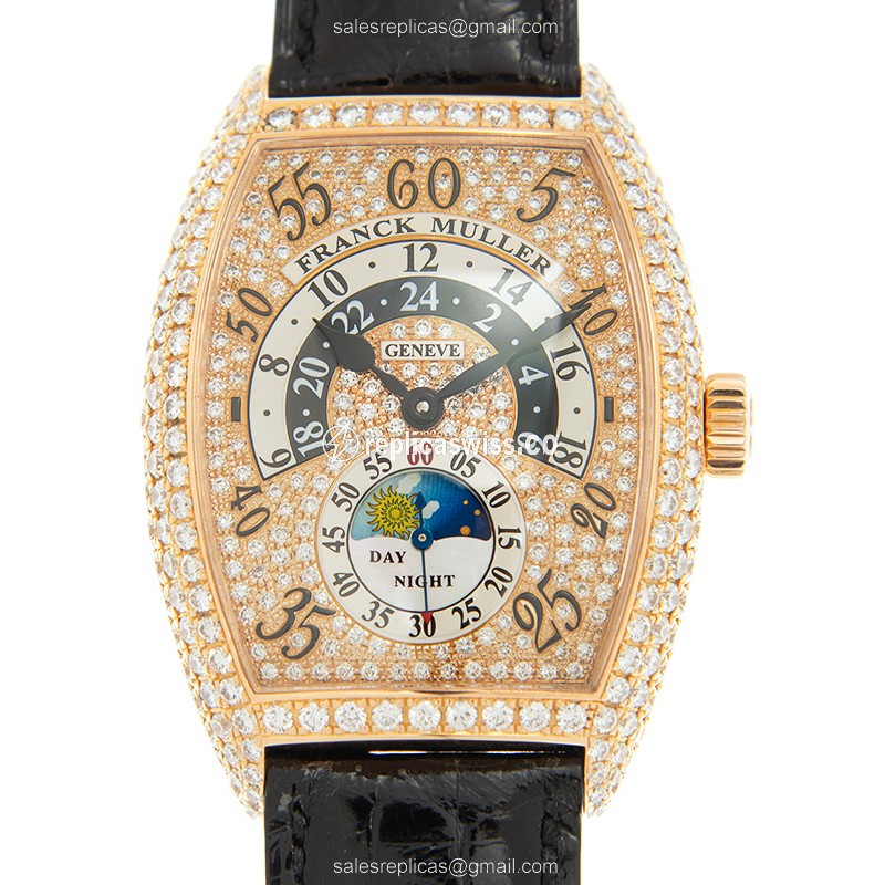 Franck Muller 7880 H R JN D CD (5N)-BLACK STRAP CINTREE CURVEX Automatic 18kt Rose Gold & Diamonds