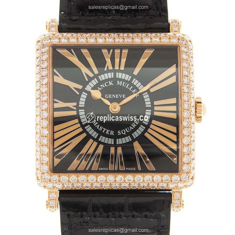 Franck Muller 6002 M QZ REL D (5N)-BK MASTER SQUARE Quartz 18kt Rose Gold & Diamonds