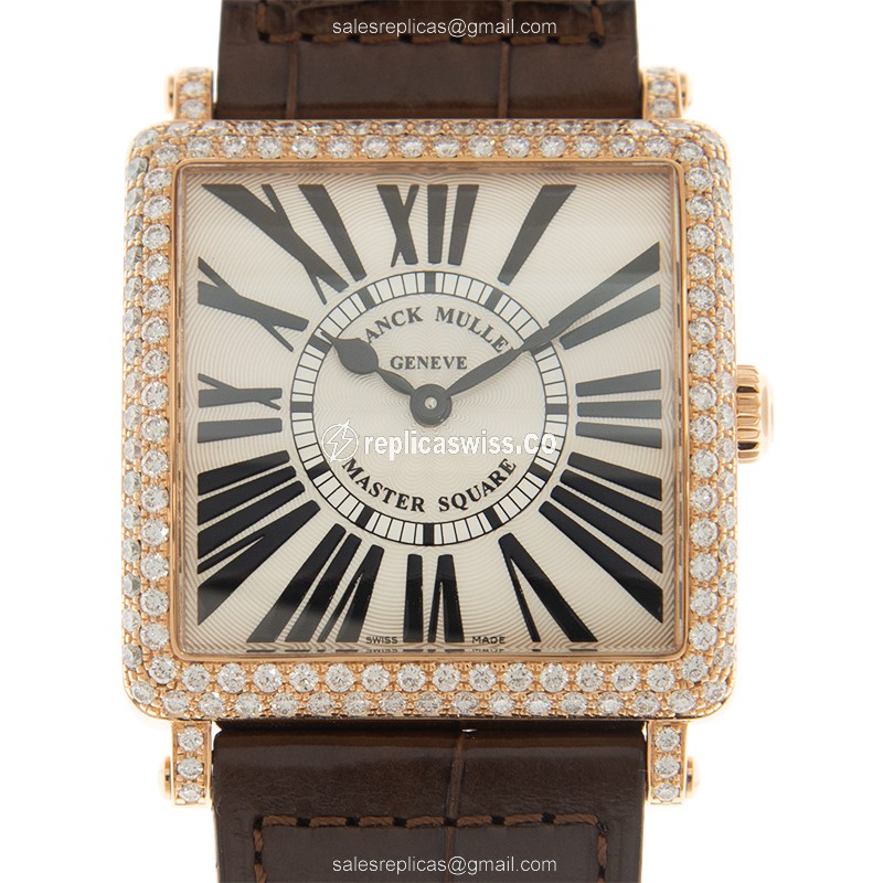 Franck Muller 6002 M B QZ R D (5N) MASTER SQUARE Quartz 18kt Rose Gold & Diamonds