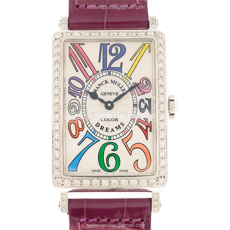 Franck Muller 952 QZ COL DRM D 1R (OG)-PURPLE STRAP LADIES COLLECTION Quartz 18kt White Gold & Diamond