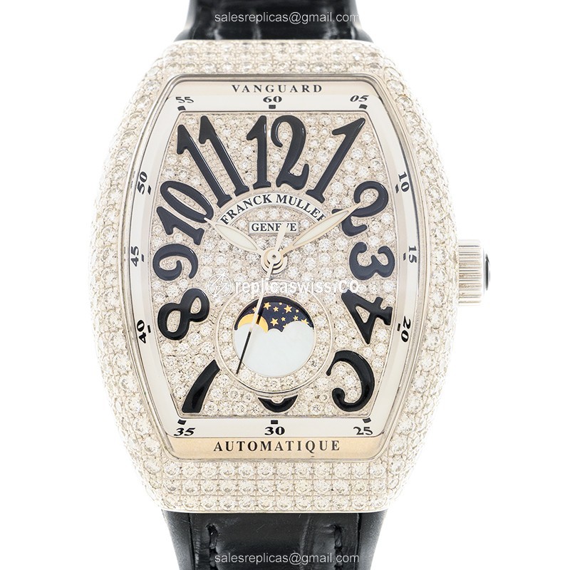 Franck Muller V 32 SC AT FO L D CD (AC.NR) -BLACK STRAP LADIES COLLECTION Automatic 18kt White Gold & Diamond