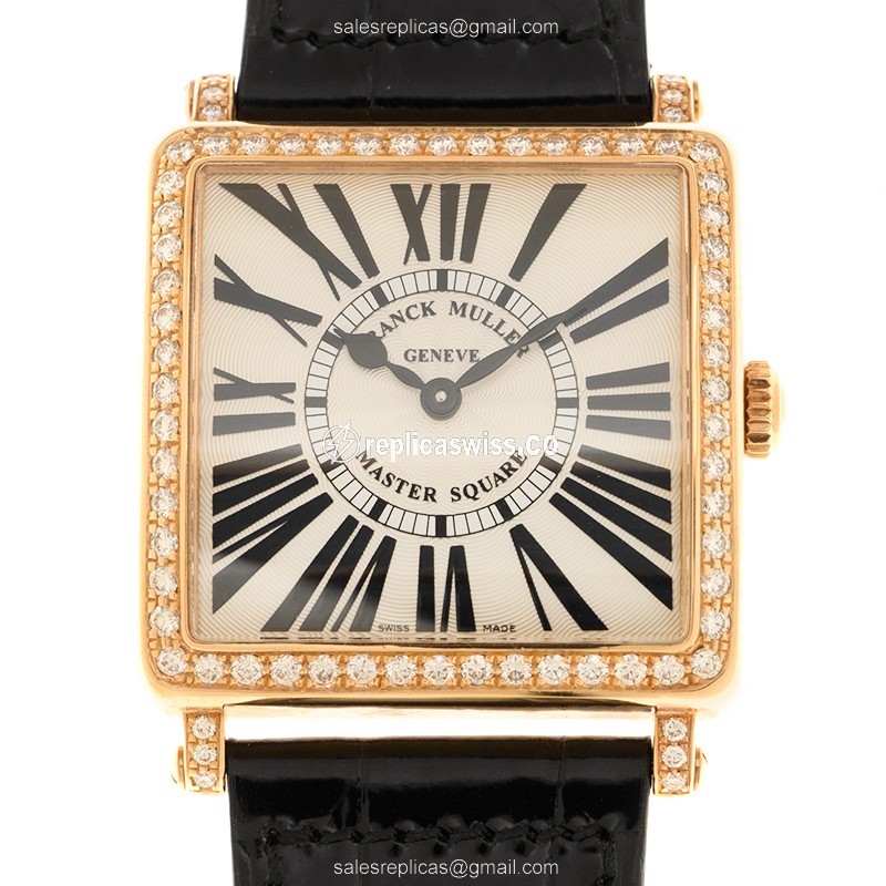 Franck Muller 6002 M B QZ R D 1R (5N) - BLACK STRAP MASTER SQUARE Quartz 18kt Rose Gold & Diamonds