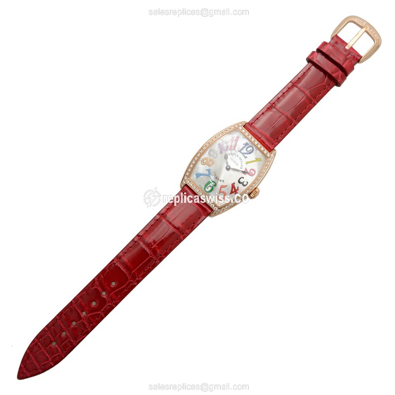 Franck Muller 2852 QZ COL DRM MOP D1R CD8 (5N) CINTREE CURVEX Quartz 18kt Rose Gold & Diamonds