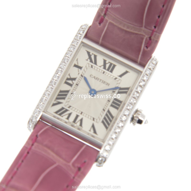 Cartier WJTA0011 TANK Manual Wind 18kt White Gold & Diamond
