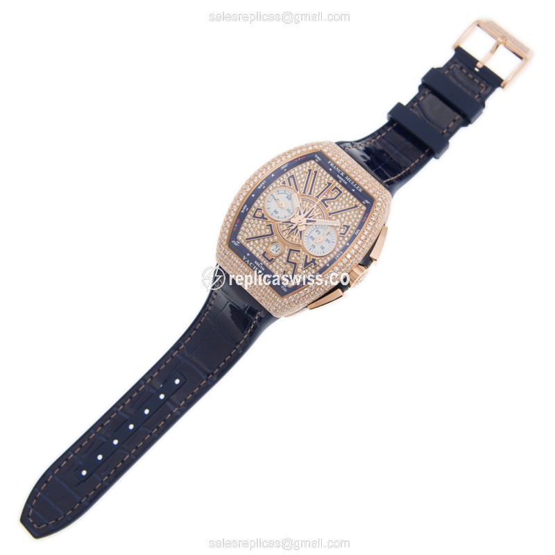 Franck Muller V 45 CC DT D CD YACHTING (5N.BL) VANGUARD Automatic 18kt Rose Gold & Diamonds