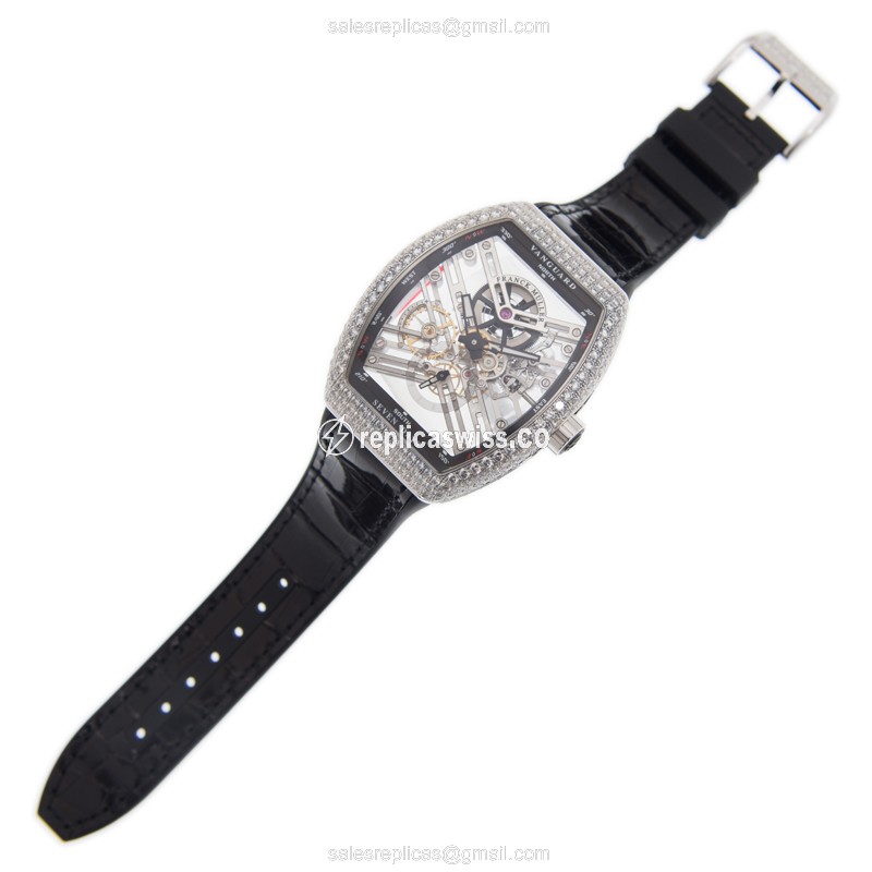 Franck Muller V 45 S6 SQT D (AC.NR) VANGUARD Manual Wind Stainless Steel & Diamonds