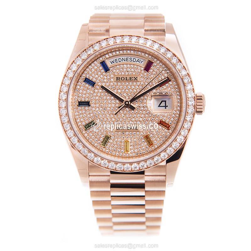 Rolex 128345RBR-0042 DAY-DATE Automatic 18kt Rose Gold & Diamonds