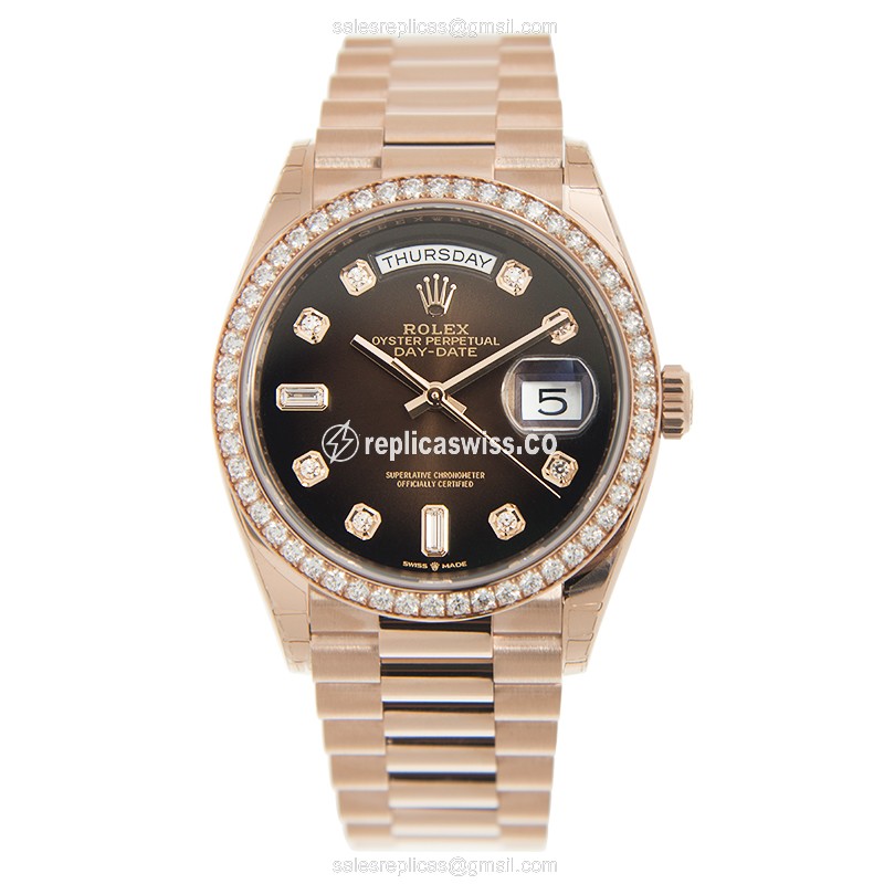 Rolex 128345RBR-0040 DAY-DATE Automatic 18kt Rose Gold & Diamonds
