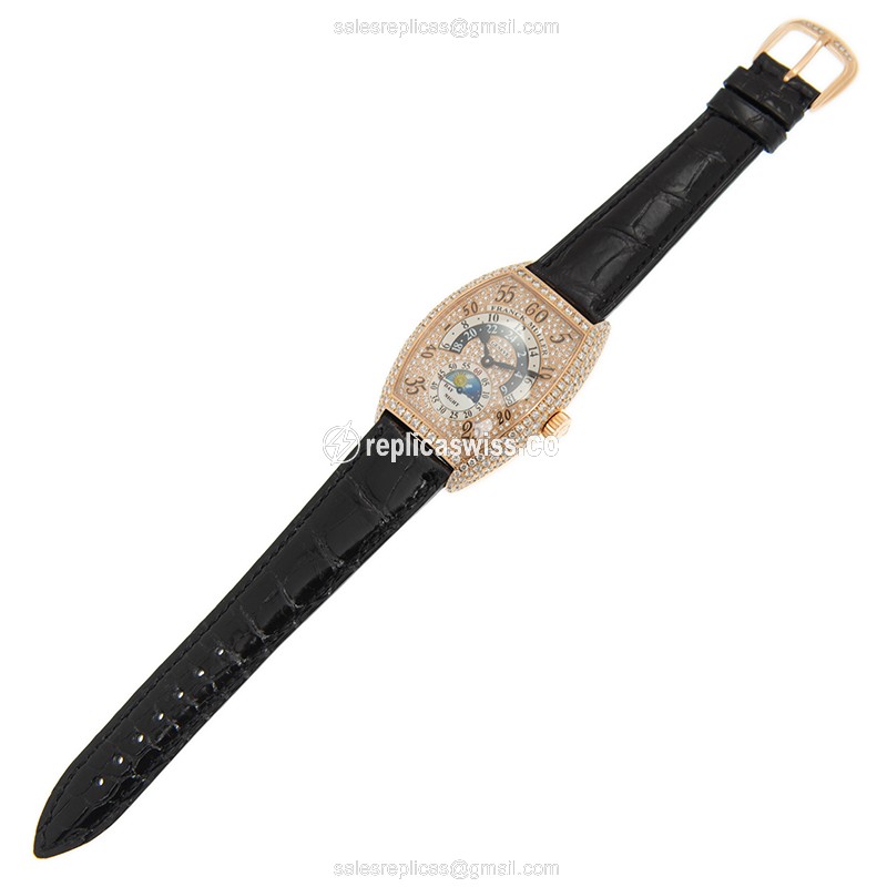 Franck Muller 7880 H R JN D CD (5N)-BLACK STRAP CINTREE CURVEX Automatic 18kt Rose Gold & Diamonds