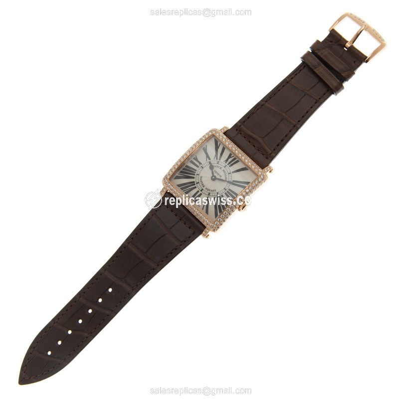 Franck Muller 6002 M B QZ R D (5N) MASTER SQUARE Quartz 18kt Rose Gold & Diamonds