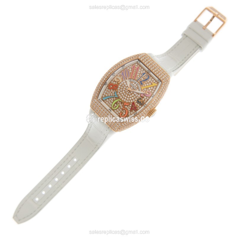 Franck Muller V 35 QZ D CD COL DRM (5N.BC) VANGUARD Quartz 18kt Rose Gold & Diamonds