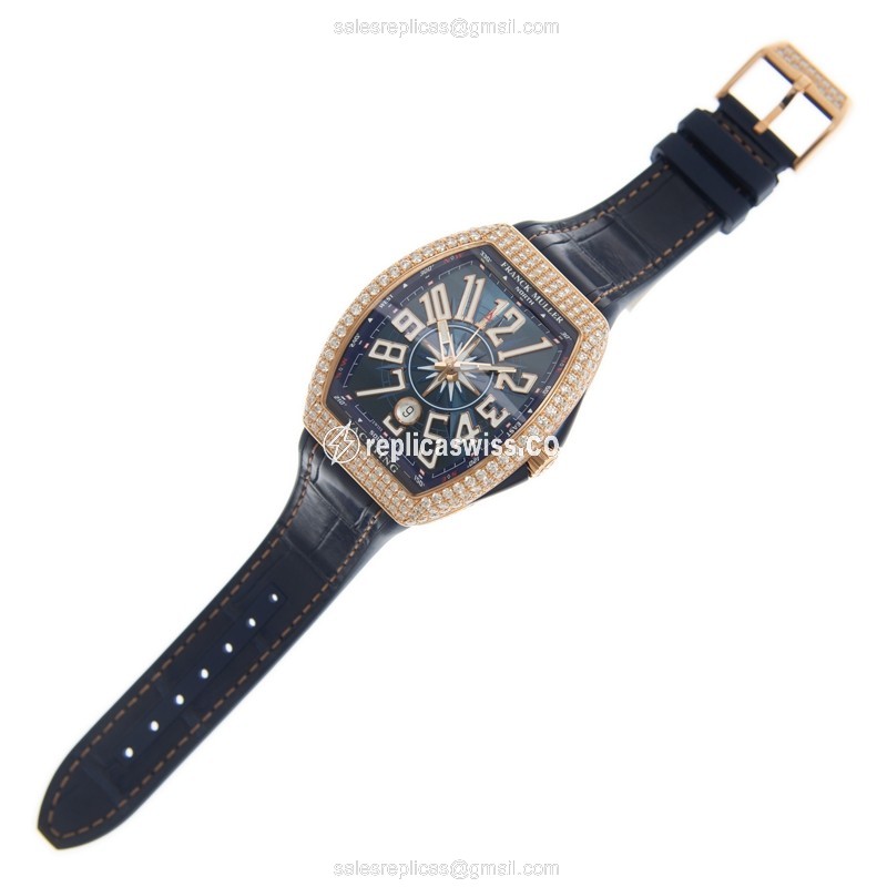 Franck Muller V 41 SC DT D YACHTING (5N.BL) VANGUARD Automatic 18kt Rose Gold & Diamonds