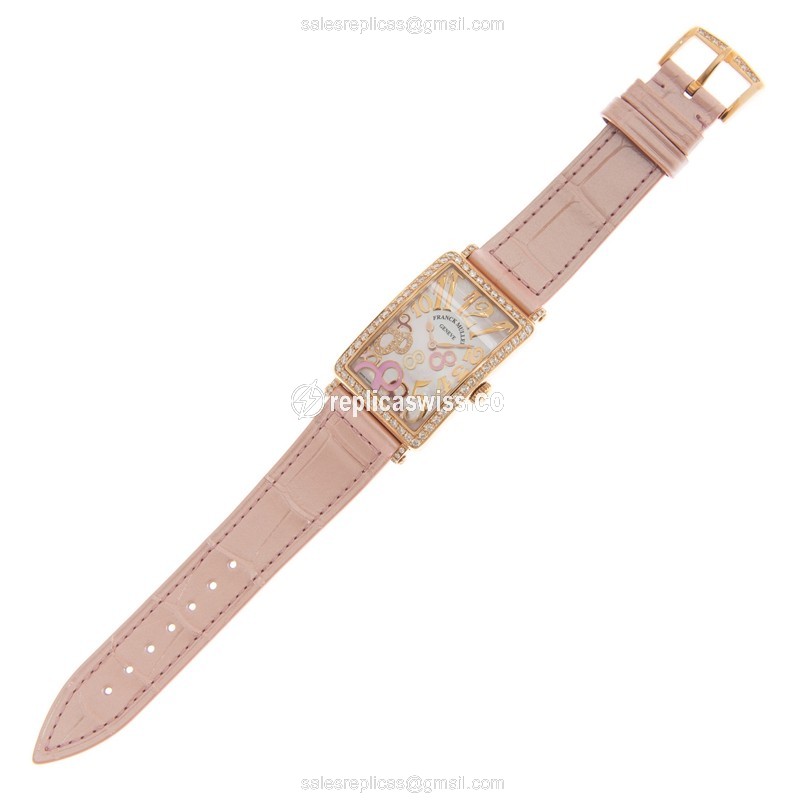 Franck Muller 952 QZ REL 8CD MOP RS D 1R (5N)-PINK LONG ISLAND Quartz 18kt Rose Gold & Diamonds