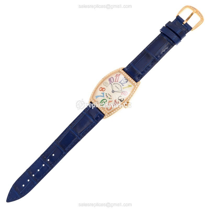 Franck Muller 2852 B QZ COL DRM D 1R - BLUE STRAP CINTREE CURVEX Quartz 18kt Rose Gold & Diamonds