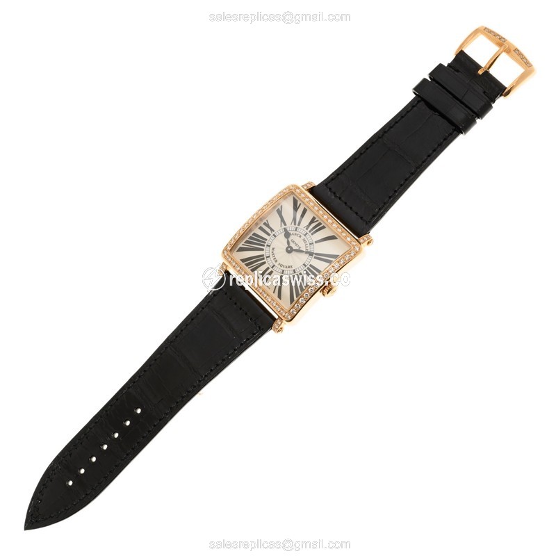 Franck Muller 6002 M B QZ R D 1R (5N) - BLACK STRAP MASTER SQUARE Quartz 18kt Rose Gold & Diamonds
