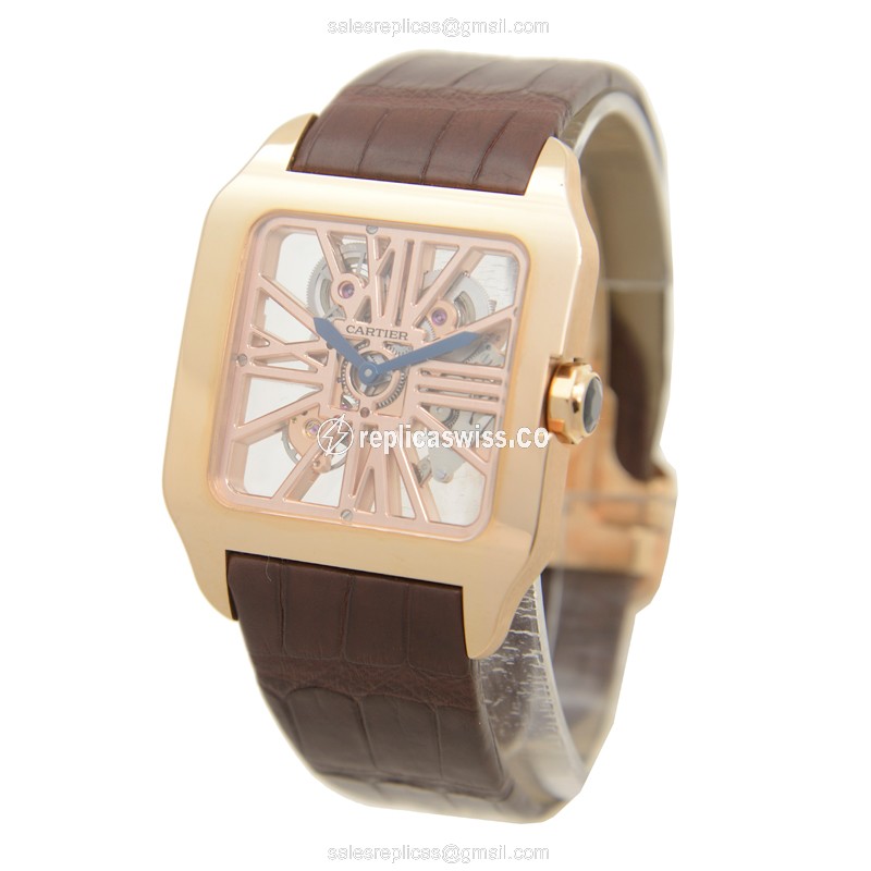 Cartier W2020057 SANTOS Manual Wind 18kt Rose Gold
