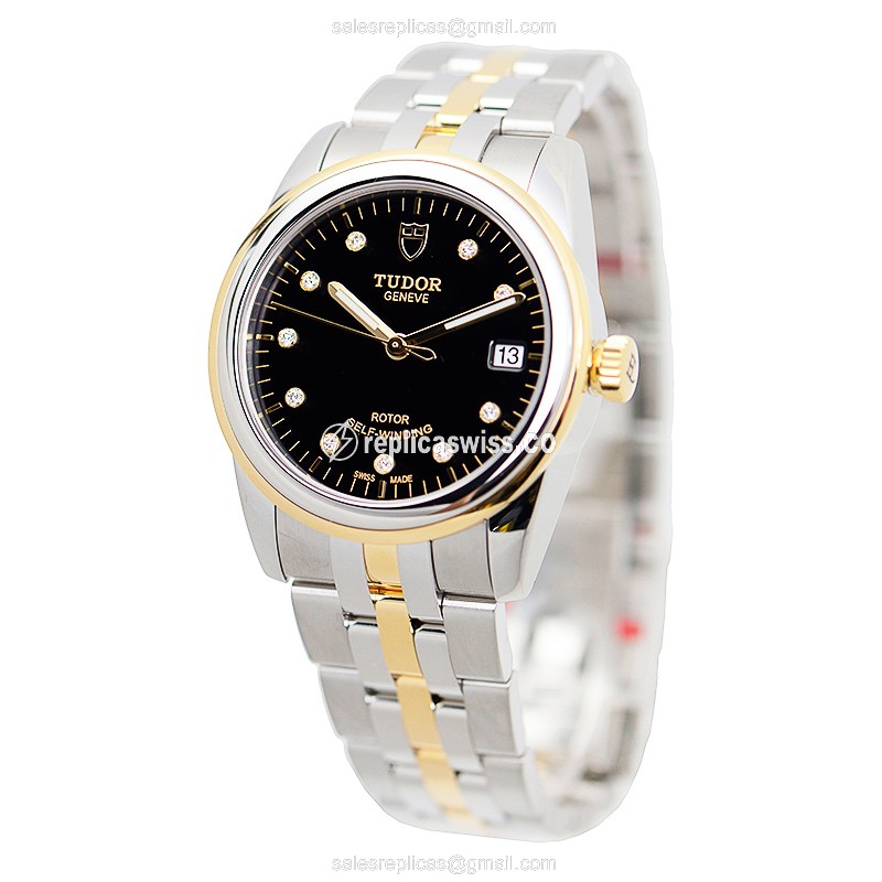 Tudor 55003-68053-10DI-BK GLAMOUR DATE Automatic 18kt Gold & Steel