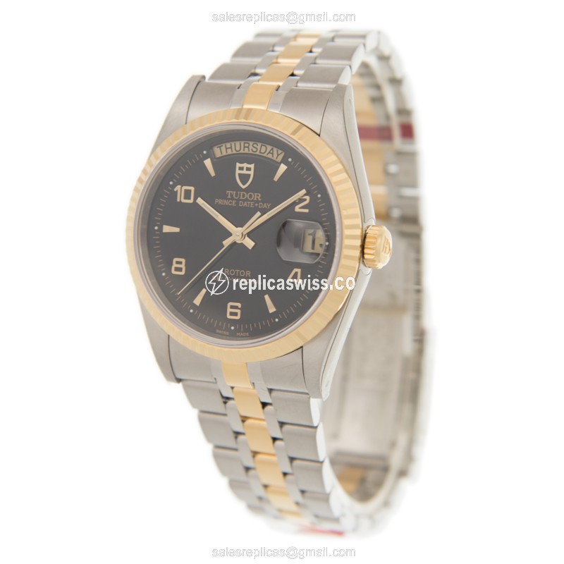 Tudor 76213-62483-246810AR-BK PRICE DATE-DAY Automatic 18kt Gold & Steel