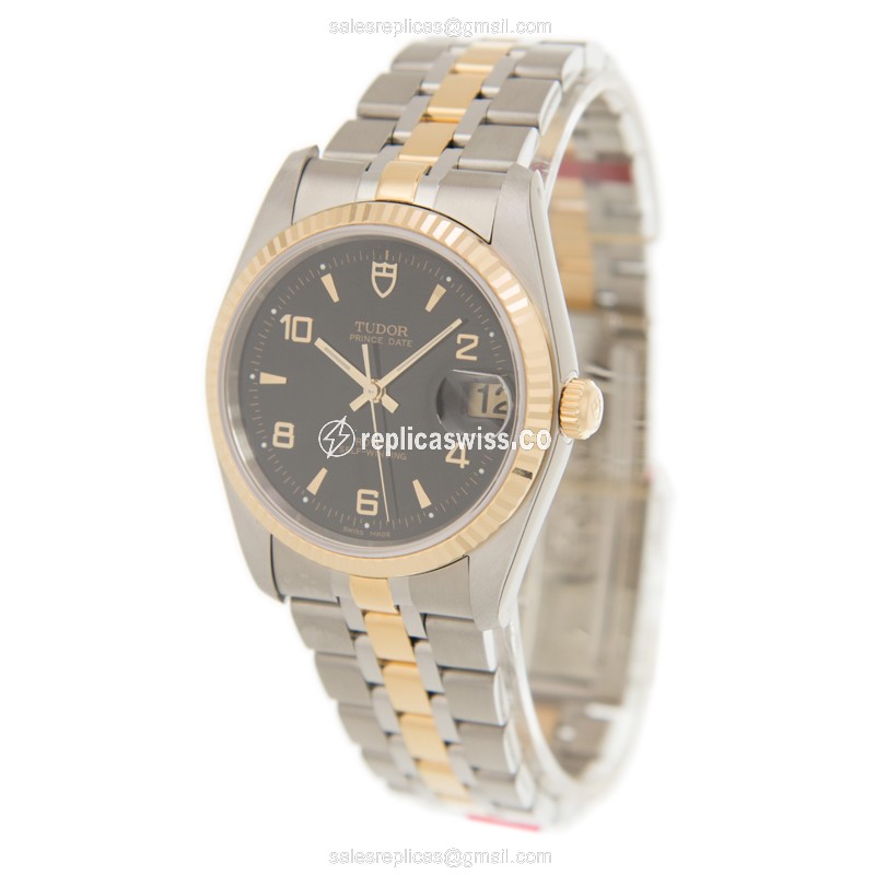 Tudor 74033-62473-26810AR-BK PRICE DATE-DAY Automatic 18kt Gold & Steel