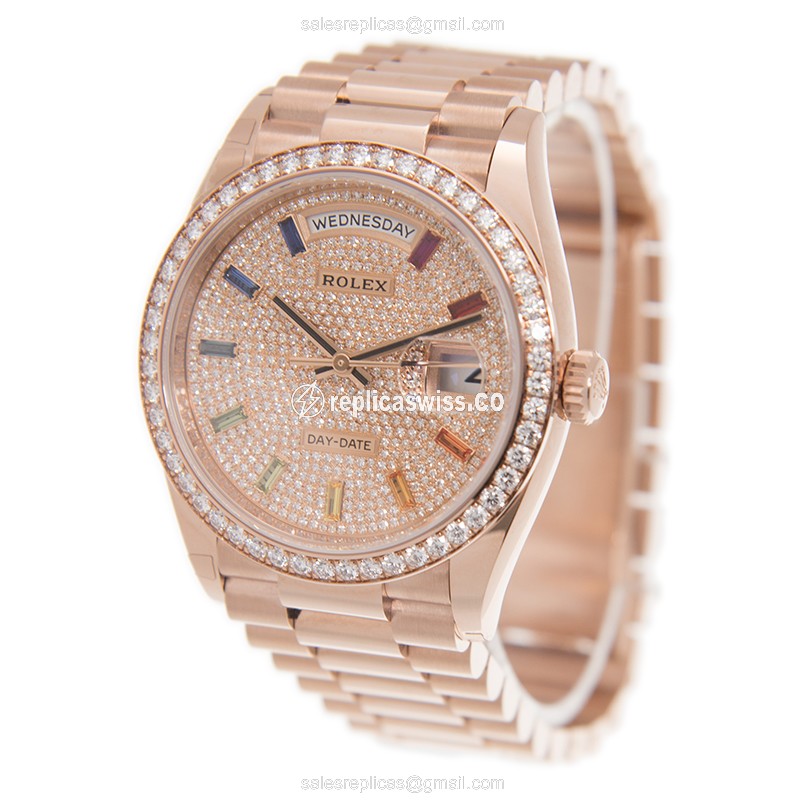 Rolex 128345RBR-0042 DAY-DATE Automatic 18kt Rose Gold & Diamonds