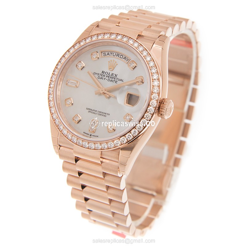 Rolex 128345RBR-NGWT_P DAY-DATE Automatic 18kt Rose Gold & Diamonds