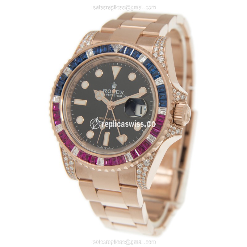 Rolex 126755SARU-0003 GMT-MASTER II Automatic 18kt Rose Gold & Diamonds