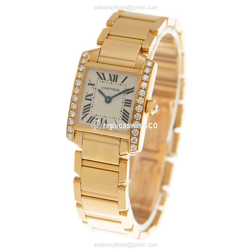 Cartier WE1001R8 TANK Quartz 18kt Gold & Diamond
